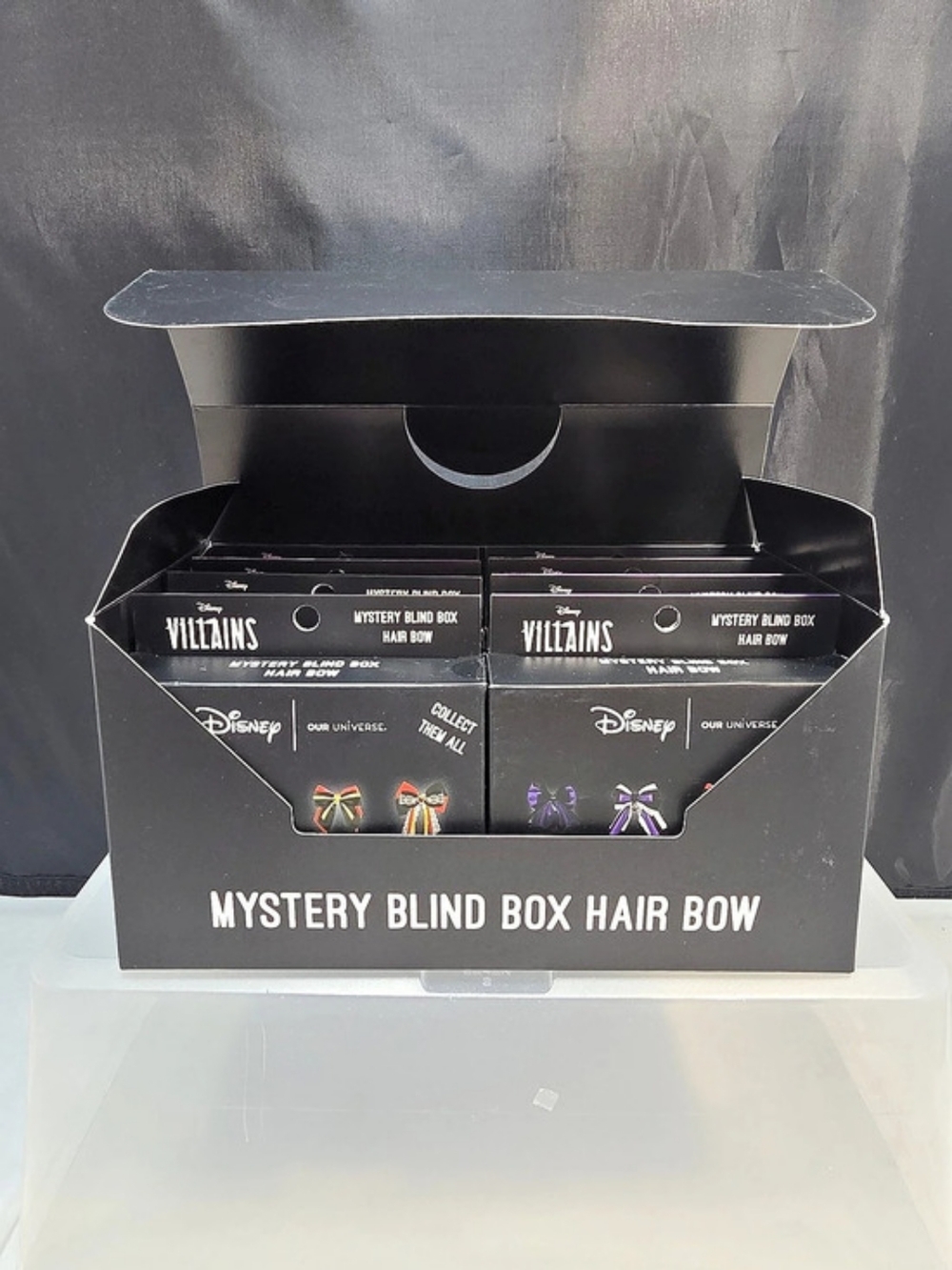 Disney Villains Our Universe Mystery Hair Bows 8 Sealed Blind Boxes Display Case